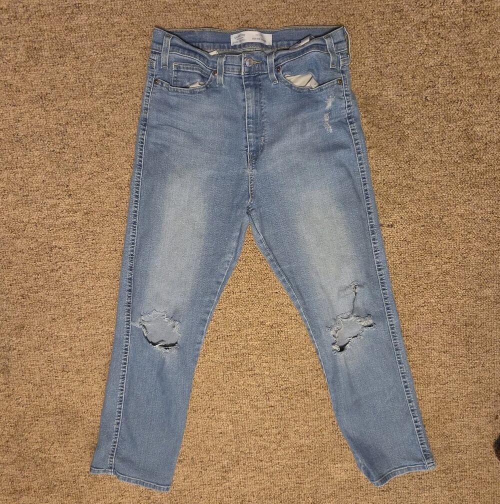 Levi Strauss Signature High Rise Straight Jeans Womens 12 W31 Blue Distressed